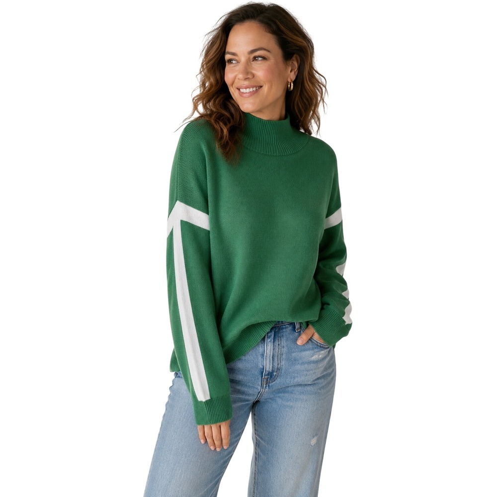 La Ligne x Target Side Stripe Mock Turtleneck Sweater 2X Green Preppy Sporty